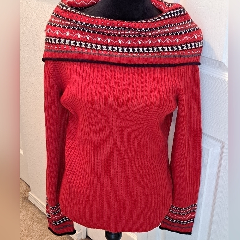 Dress Barn Collection Women's Red Fair Isle Sweater Size L